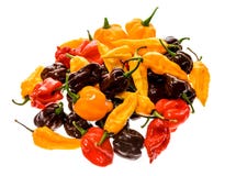 Different variety of hot peppers or chilies, isolated on white. royalty free stock images Different variety of hot peppers or chilies, isolated on white. royalty free stock images