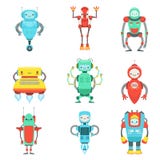 Différents caractères fantastiques mignons de robots réglés illustration stock Différents caractères fantastiques mignons de robots réglés illustration stock