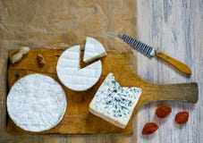 Différents types de fromage sur une planche à découper en bois images stock Différents types de fromage sur une planche à découper en bois images stock