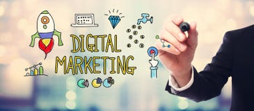 Digitaal Marketing concept met zakenman royalty-vrije stock afbeelding Digitaal Marketing concept met zakenman royalty-vrije stock afbeelding