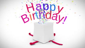 Digital animation of birthday gift exploding