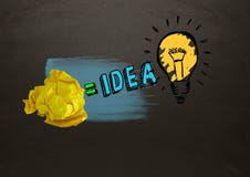 Crumpled paper equals idea light bulb with blackboard royalty free stock images Crumpled paper equals idea light bulb with blackboard royalty free stock images