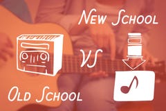 Composite image of digital composite image of radio and download music symbol with text Stock Photo Composite image of digital composite image of radio and download music symbol with text Stock Photo