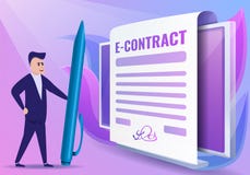 Digital contract concept banner, cartoon style stock illustration Digital contract concept banner, cartoon style stock illustration