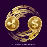 Digital Currency Money Exchange Vector. Ripple Coin, Dollar. Fintech Blockchain. Gold Coins With Digital Stream Stock Photography Digital Currency Money Exchange Vector. Ripple Coin, Dollar. Fintech Blockchain. Gold Coins With Digital Stream Stock Photography
