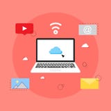 Digital marknadsf?ringsbegrepp smartphonen surfar p? molnet i himmel Visualization av arbetet av bärbara datorn, med programvara stock illustrationer Digital marknadsf?ringsbegrepp smartphonen surfar p? molnet i himmel Visualization av arbetet av bärbara datorn, med programvara stock illustrationer