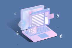 Digital objektsammansättning med bärbara datorn och olika symboler som visas från skärmen vektor illustrationer Digital objektsammansättning med bärbara datorn och olika symboler som visas från skärmen vektor illustrationer