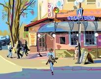 Digital painting of cityscape in spring stock illustration Digital painting of cityscape in spring stock illustration