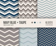 Digital paper pack, 6 classic chevron patterns in navy blue and taupe vector illustration Digital paper pack, 6 classic chevron patterns in navy blue and taupe vector illustration