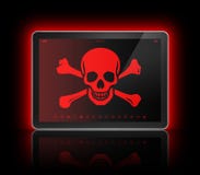 Digital tablet with a pirate symbol on screen. Hacking concept Royalty Free Stock Photo Digital tablet with a pirate symbol on screen. Hacking concept Royalty Free Stock Photo