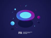 Digital technology concept, modern ultraviolet banner, flying plate object, source of information, storage device server stock illustration Digital technology concept, modern ultraviolet banner, flying plate object, source of information, storage device server stock illustration