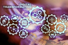 Digital Transformation Concept of digitalization of technology business processes. Datacenter background. royalty free illustration Digital Transformation Concept of digitalization of technology business processes. Datacenter background. royalty free illustration