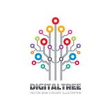 Digital tree - vector logo sign template concept illustration in flat style. Computer network technology sign. Electronic design. Royalty Free Stock Image Digital tree - vector logo sign template concept illustration in flat style. Computer network technology sign. Electronic design. Royalty Free Stock Image
