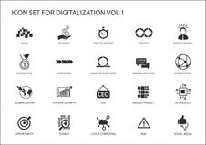Digitaliseringspictogram voor onderwerpen zoals behendige ontwikkeling wordt geplaatst, dev ops, globalisering, kans die, wolk, o vector illustratie Digitaliseringspictogram voor onderwerpen zoals behendige ontwikkeling wordt geplaatst, dev ops, globalisering, kans die, wolk, o vector illustratie