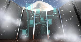 Digitally generated image of servers with various icons in sky stock illustration Digitally generated image of servers with various icons in sky stock illustration
