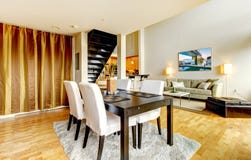 DIning room interior in modern city apartment.