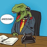 Dinosauriergeschäftsmann spricht Telefonpop-arten-Vektor Stockbild Dinosauriergeschäftsmann spricht Telefonpop-arten-Vektor Stockbild