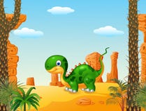 Dinossauro bonito do bebê com fundo do deserto Imagem de Stock Royalty Free Dinossauro bonito do bebê com fundo do deserto Imagem de Stock Royalty Free