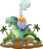 Dinossauro feliz dos desenhos animados no fundo pré-histórico Foto de Stock Dinossauro feliz dos desenhos animados no fundo pré-histórico Foto de Stock
