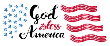Dios bendice las letras dibujadas mano del vector de América con las barras y estrellas para los carteles, las tarjetas de felici libre illustration Dios bendice las letras dibujadas mano del vector de América con las barras y estrellas para los carteles, las tarjetas de felici libre illustration