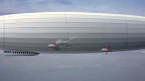 Dirigeable énorme légendaire de zeppelin sur le ciel avec des nuages Ballon stylisé de vol illustration stock Dirigeable énorme légendaire de zeppelin sur le ciel avec des nuages Ballon stylisé de vol illustration stock