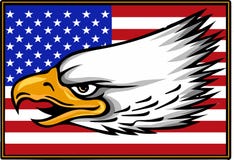 Dirigez l'aigle américain d'illustation sur le drapeau des Etats-Unis et le fond blanc illustration libre de droits Dirigez l'aigle américain d'illustation sur le drapeau des Etats-Unis et le fond blanc illustration libre de droits