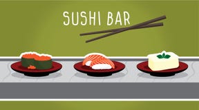Dirigez l'ensemble de sushi de poissons de saumons, de tofu et de vol, nourriture japonaise illustration libre de droits Dirigez l'ensemble de sushi de poissons de saumons, de tofu et de vol, nourriture japonaise illustration libre de droits