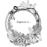 Dirigez l'illustration Zen Tangle, cadre rond de griffonnage avec des fleurs, mandala Anti effort de livre de coloriage pour des Photographie stock Dirigez l'illustration Zen Tangle, cadre rond de griffonnage avec des fleurs, mandala Anti effort de livre de coloriage pour des Photographie stock