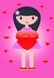 Dirigez le dessin a dans la fille d'amour avec un coeur sur un fond coloré illustration stock Dirigez le dessin a dans la fille d'amour avec un coeur sur un fond coloré illustration stock