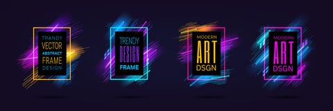 Dirigez les cadres modernes avec les lignes rougeoyantes au néon dynamiques d'isolement sur le fond noir Graphiques d'art avec l' illustration de vecteur Dirigez les cadres modernes avec les lignes rougeoyantes au néon dynamiques d'isolement sur le fond noir Graphiques d'art avec l' illustration de vecteur