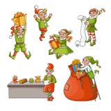 Dirigez les elfes plats garçon, terrains de Noël de fille préparés Images stock Dirigez les elfes plats garçon, terrains de Noël de fille préparés Images stock