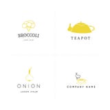 Dirigez les objets tirés par la main colorés Ensemble de calibres de logo de cuisine illustration stock Dirigez les objets tirés par la main colorés Ensemble de calibres de logo de cuisine illustration stock
