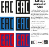 Dirigez les règles eurasiennes d'application d'icône de logo de symbole de conformité de marque de signe d'EAC sur des produits a illustration libre de droits Dirigez les règles eurasiennes d'application d'icône de logo de symbole de conformité de marque de signe d'EAC sur des produits a illustration libre de droits