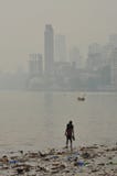 Dirty polluted beach in Mumbai, India