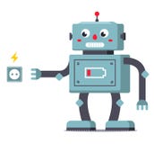 Discharged the robot goes to the outlet to replenish its supply of energy. royalty free illustration Discharged the robot goes to the outlet to replenish its supply of energy. royalty free illustration
