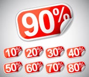Discount labels. Set of discount labels from 10 to 90 percents. Vector EPS10, transparent shadows royalty free illustration Discount labels. Set of discount labels from 10 to 90 percents. Vector EPS10, transparent shadows royalty free illustration