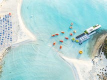 Landscape with Nissi Beach in Cyprus. Discover the pristine Nissi Beach in Cyprus, a paradise with white sands and turquoise waters, perfect for relaxation