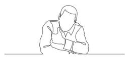 Disegno a tratteggio continuo dell'uomo con il pollice in bianco di rappresentazione dell'insegna su illustrazione di stock Disegno a tratteggio continuo dell'uomo con il pollice in bianco di rappresentazione dell'insegna su illustrazione di stock