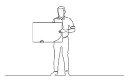 Disegno a tratteggio continuo dell'uomo diritto integrale che tiene segno in bianco royalty illustrazione gratis Disegno a tratteggio continuo dell'uomo diritto integrale che tiene segno in bianco royalty illustrazione gratis