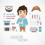 Diseñador divertido plano del charatcer stock de ilustración Diseñador divertido plano del charatcer stock de ilustración