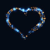 Diseño abstracto - partículas azules del brillo en forma del corazón Partículas chispeantes que brillan intensamente en fondo osc stock de ilustración Diseño abstracto - partículas azules del brillo en forma del corazón Partículas chispeantes que brillan intensamente en fondo osc stock de ilustración