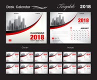 Diseño 2018, cubierta roja de la plantilla del calendario de escritorio, sistema de 12 meses, stock de ilustración Diseño 2018, cubierta roja de la plantilla del calendario de escritorio, sistema de 12 meses, stock de ilustración