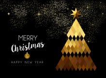 Diseño de la Feliz Navidad de árbol de pino polivinílico bajo del oro stock de ilustración Diseño de la Feliz Navidad de árbol de pino polivinílico bajo del oro stock de ilustración