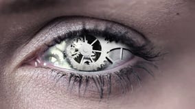 Diseño del código de la tecnología en ojo humano almacen de metraje de vídeo Diseño del código de la tecnología en ojo humano almacen de metraje de vídeo