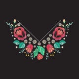 Diseño del escote del bordado del vector Estampado de flores coloreado para la impresión del cuello con las flores y las hojas bo stock de ilustración Diseño del escote del bordado del vector Estampado de flores coloreado para la impresión del cuello con las flores y las hojas bo stock de ilustración