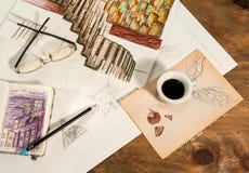 Diseño gráfico con una taza que vuela de café imagen de archivo libre de regalías Diseño gráfico con una taza que vuela de café imagen de archivo libre de regalías