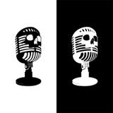 Diseños de la cosechadora del podcast del mic del cráneo ilustración del vector Diseños de la cosechadora del podcast del mic del cráneo ilustración del vector