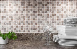 Dishware And Green Herbs On Kitchen Countertop Royalty Free Stock Images Dishware And Green Herbs On Kitchen Countertop Royalty Free Stock Images