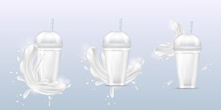 Disposable transparent plastic cup with milk vector illustration Disposable transparent plastic cup with milk vector illustration