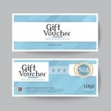Disposición de la plantilla del vector del diseño del vale de regalo para el sistema del regalo de la tarjeta de visita azul stock de ilustración Disposición de la plantilla del vector del diseño del vale de regalo para el sistema del regalo de la tarjeta de visita azul stock de ilustración